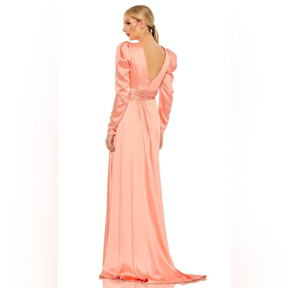 NWT $398 MAC DUGGAL Faux Wrap Long Sleeve A Line Gown DRESS EMERALD 12404